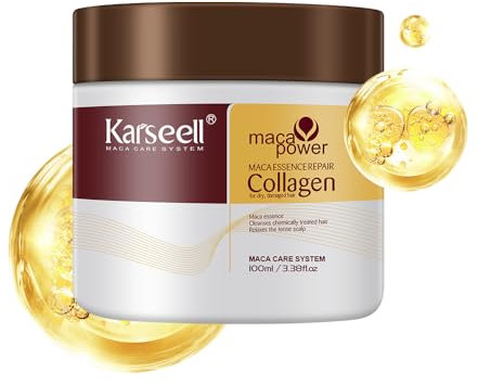 Karseell Collagen Masque Cheveux 100ml, Maca Essence Huile d'Argan Masque Capillaire, Réparation Profondeur pour Secs et AbiméS Tous Types de Cheveux