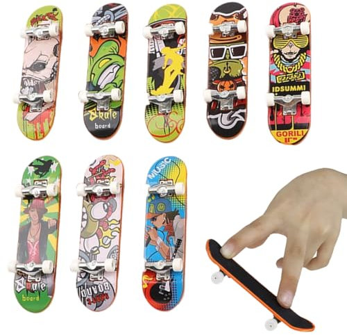 WUSJCOF 8 Stück Finger Skateboard, Fingerspitzen-Skateboard mit Werkzeugen, Mini Skateboard, Fingerboard, Fingerskateboards Set, Finger Spielzeug, Mitgebsel Jungs, Mini Skateboard für Schildkröte