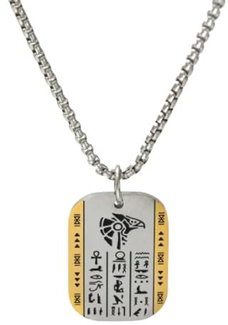 Faszinierend Halskette Ketten Schmuck Herren Frauen Anhänger Necklace Klassisch Vintage Altes Ägypten Vogel Text Quadrat Plaque Anhänger Halskette Hip Hop Rock Männer Straße Anubis