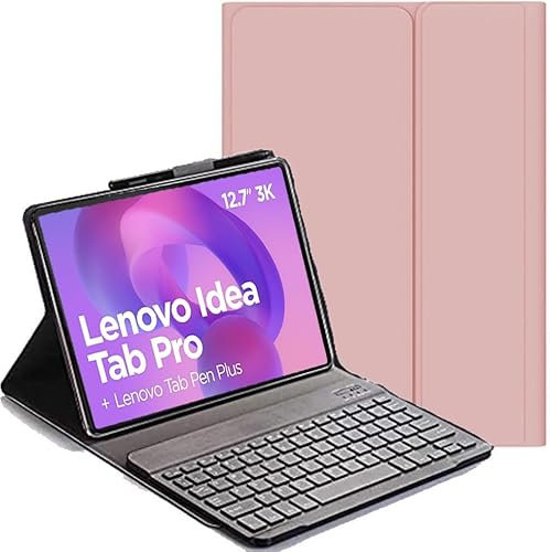 YHFZR Tastiera Cover per Lenovo Idea Tab Pro 12,7'', QWERTY Sottile PU Custodia con Supporto Cover Tastiera Rimovibile Wireless Keyboard per Lenovo Idea Tab Pro Tablet 12,7 Pollici, Rosa