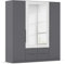 Rauch Möbel Belfast Kleiderschrank, Schrank, Garderobe, Organizer, 4-türig, mit Spiegel, 4 Schubladen, Farbe Grau metallic/Weiß, Schwarz, Kurze Griffleisten Grau metallic, 181x197x54cm