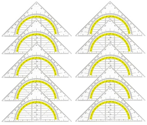 Voarge 10 Stück Geodreieck zum Kreise, Zeichendreieck Winkelmesser Dreiecke Transparen zum Kreise Zeichnen für Studenten Büro Designer Malerei