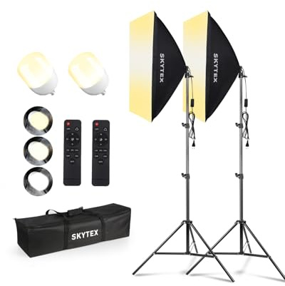 Skytex Kit de iluminación Softbox, 2 unidades, caja suave de 20 x 28 pulgadas, actualización de 135 W, 2700 – 6400 K, 100 V-240 V CA, E27, bombilla LED, iluminación continua de fotografía, equipo de