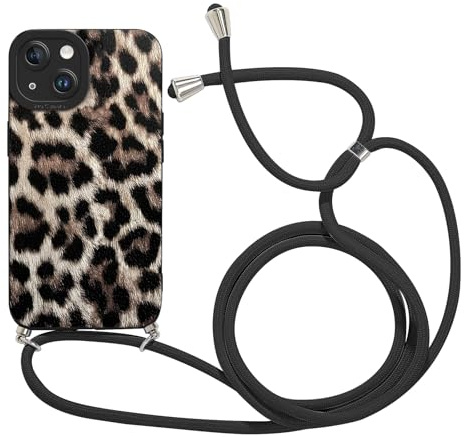 Xylota Handyband für iPhone 14 Hülle mit Band, Aesthetic Muster Design Handyhülle zum Umhängen mit Kette Kordel Schlüsselband, Stoßfeste Mädchen Silikon Schutzhülle für iPhone 14,Leopard 03