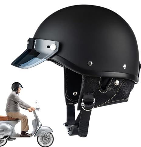 Casco a mezza faccia, casco a metà shell, Caschi da moto per uomini, Cappuccetto a faccia aperta traspirante leggero per Scooter Racing Street Motocross Cruiser