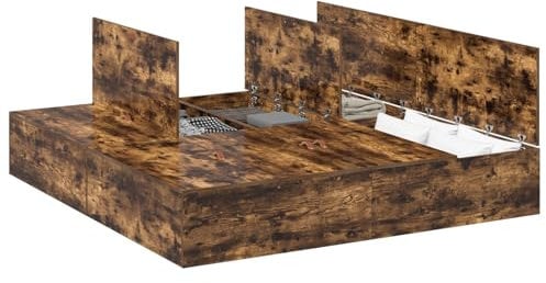 vidaXL Stauraum Bettgestell in Geräuchertem Eichenholz | Doppelgröße aus Holzwerkstoff | Bietet viel Stauraum | Ideal für Erwachsenenschlafzimmer