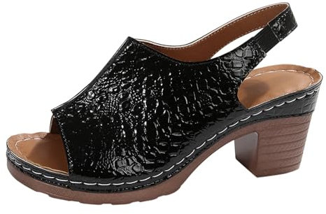 YIzdegg Sandali da donna con tacco a zeppa, in pelle glitterata, antiscivolo, impermeabili, leggeri, ortopedici, aperti, per il tempo libero, a piedi nudi, per attività all'aperto, Nero , 40 EU