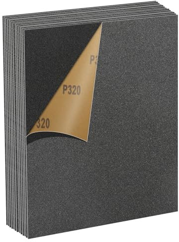 MOGRQAP 12 Sheets 320 Grits Sanding Paper, Waterproof Sandpaper 23 x 28cm Glass Grit Sand Paper for Cars Metals Walls Wood Furniture, Wet and Dry Polishing Sandpaper Sheets