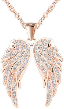CPSLOVE Collana ali con zirconi per donna, collane ciondolo con ali d'angelo in argento 925 da ragazza, gioielli moda, oro rosa