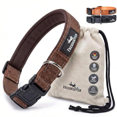 FREUDENTIER Hundehalsband - weich gepolstert mit Neopren, reflektierend & robust - Halsband Hund für kleine, mittelgroße & große Hunde (Chocolate, 20-30CM)