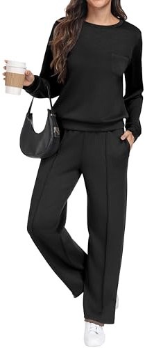 GRECERELLE Trainingsanzug Jogginganzug Damen Zweiteiler Outfits Tracksuit Langarm Lässige Crew Neck Casual Tops und Jogginghosen Trainingsanzüge mit Taschen