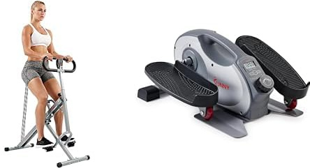 Sunny Health & Fitness Smart Portable Fully Assembled Magnetic Under Desk Elliptical Peddler + Squat Assist Upright Row-N-Ride Rowing Machine, Horse Riding Machine Full Body Exercise