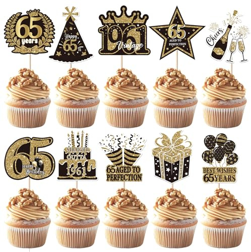 Xsstarmi 36 Packung Tortendeko 65 Geburtstag Mann Frau 65 Kuchen Deko 65th Ccpcake topper für Vintage 1961 65. Geburtstag Jahrestag Party Kuchen Dekoration