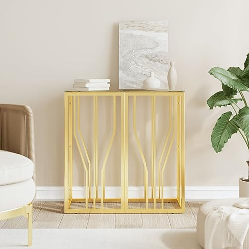 Runheo Konsolentisch Golden 70x30x70 cm, Edelstahlrahmen mit schwarzer Marmor-Glasplatte, schmaler Beistelltisch für Flur Wohnzimmer, vielseitiger Eingangstisch