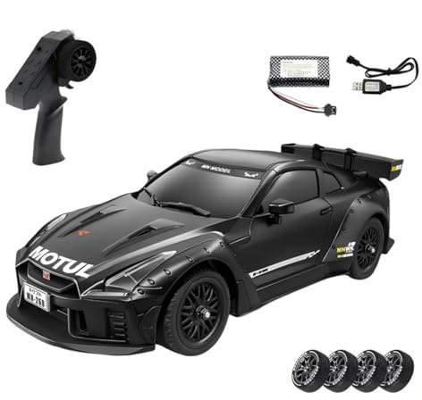RCXTechPro N-268 1:16 GTR R35 Drift RC Auto mit Gyroskop, Vollproportionaler Lenkung & Gas, Zwei-Geschwindigkeitsmodus, LED-Lichtsystem, RWD-Driftantrieb & Ersatzreifen für Weihnachten