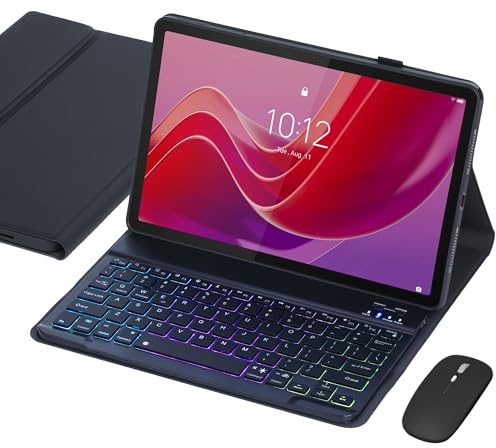 VLEAQC Keyboard Case for Lenovo Idea Tab 11 2025 / Tab K11 Gen 2 (TB-336FU/TB-336XU), Tab M11 11 Inch 2024 (TB330FU/TB330XU), Detachable Bluetooth Backlit Keyboard & Mouse, 3-Zone RGB Lighting(Black)