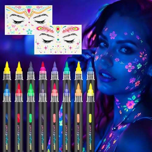 10 lápices de color negro con luz de neón que brilla en la oscuridad, fluorescentes UV, lápices para tatuajes, colores para decoración de fiestas, calendario de Adviento, relleno