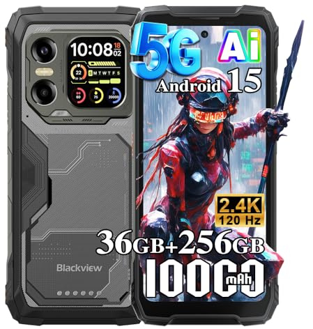 Blackview Xplore X1 5G Outdoor Handy ohne Vertrag Android 15, 36GB+256GB/2TB 10000mAh Baustellenhandy, 6,78FHD+ Doppelbildschirm, 108MP+50MP, Outdoor Smartphone Wasserdicht/NFC/OTG/Gemini AI,Schwarz