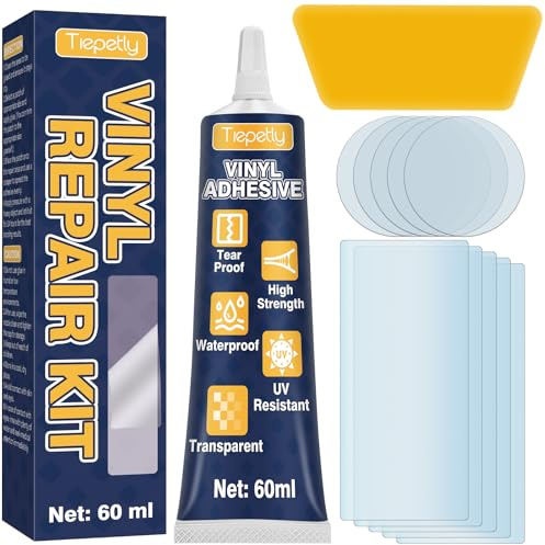 Tiepetly Hot Tub Repair Kit, Waterproof Pool Repair Kit for Puncture, Spa, Hot Tub, Inflatable, Air Bed, Air Mattress, PVC Boat, with Transparent & Tear-Resistant PVC glue and Repair Patches (60ML)