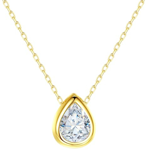 Löb 925 Silber Kette Tropfen Anhänger Zirkonia Stein 750 Gold Vergoldet Damen Silberkette Halskette Tropfenform Tropfenanhänger Glitzer Brautschmuck