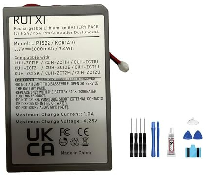 RUI XI Battery compatible For Sony PS4 Controller PlayStation 4 DualShock4 V1 V2 KCR1410 LIP1522 CUH-ZCT1E CUH-ZCT2 2000mAh 3.7V LIP1522 Battery