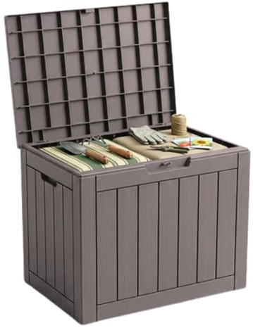 Floordirekt Aufbewahrungsbox Braun - Wetterfeste Auflagenbox für Terrasse & Balkon - 118L - Gartenbox - 56 x 43 x 53 cm (118 L)