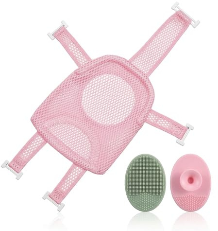 ARYIMYDP 1 unidad Red de Baño para Bebés, Soporte Antideslizante y Ajustable para Recién Nacidos, Incluye Dos Cepillos de Champú, Alfombra y Hamaca de Bañera (5 esquinas) (Rosa)