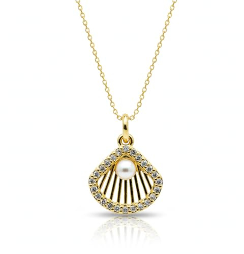 Pendentif et médaillon en forme de coquille Saint-Jacques avec perle d'eau douce, en laiton plaqué or, 14 x 13 mm, bijou unisexe, collier à breloques avec chaîne de 45 cm (18 pouces) | WW_CHN_0118
