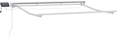 Telaio manuale per tende da sole con LED, blu e bianco, 3,5 x 2,5 m, telaio in alluminio verniciato a polvere, tessuto in poliestere resistente alle intemperie, braccia allungabili, ideale per