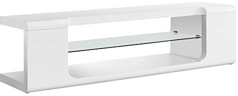 Monarch Specialties High Glossy White TV Console with Tempered Glass, 60-Inch