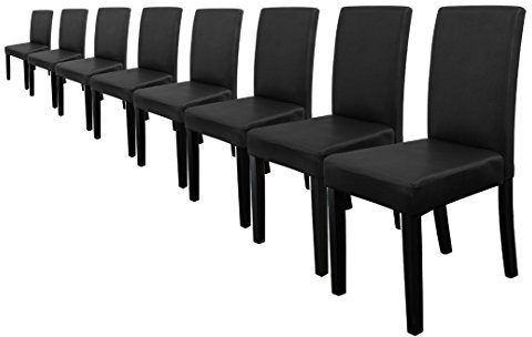 [en.casa] 8er Set Polsterstühle Schwarz mit Massivholzbeinen Stühle in Kunstlederbezug Esszimmer-Stuhl Hochlehner Küchenstuhl