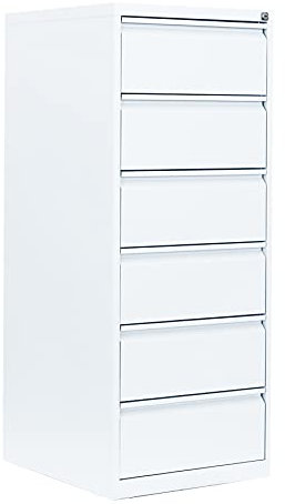 Lüllmann Karteischrank komplett montiert weiß 6 Schubladen abschließbar Karteikartenschrank DIN A5 quer zweibahnig 132x53x62cm (HxBxT) Signalweiß 565627