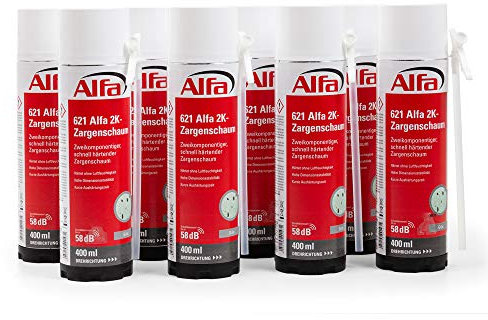 Alfa 8x Zweikomponentiger, schnell härtender 2K-Zargenschaum 8 x 400 ml, Volumenausbeute ausgeschäumt 12-14 l