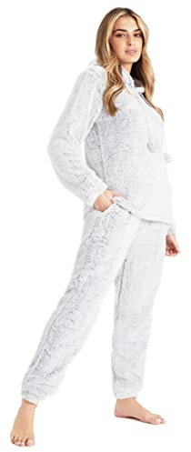 CityComfort Set Pigiama Donna Invernale in Pile, Pigiami con Cappuccio, 2 Pz Abbigliamento da Casa, Regalo Donna Adolescenti (Grigio Bicolore,XL)