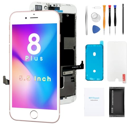 De Remplacement d'écran Premium pour iPhone 8 Plus (14 cm) écran LCD numérique 3D Touch Kits de réparation – avec Housse Gratuite, étanche adhésif, en Verre TREMPÉ, Outils, Mode d'emploi Blanc