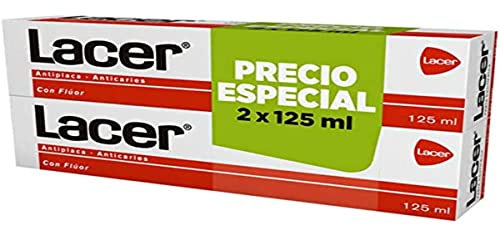 LACER pasta dentífrica antiplaca y anticaries con flúor pack 2 tubos 125 ml, 250 mililitro, 2