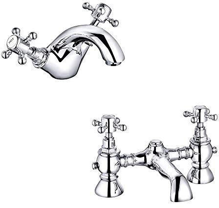 NRG Traditional Bathroom Cloakroom Basin Sink Mixer Tap with Bath Filler Set Chrome