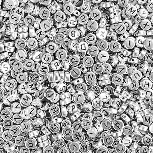 Song Xi 1200pcs White Round Acrylic Alphabet Beads Rose Gold Letter Beads 4x7mm Beads for Bracelets and Jewelry Making Key Chains