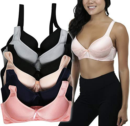 ToBeInStyle Women's Pack of 6 Wired Back-Smoothing Plus Size Bras with Convertible Straps - Lace Accent 36D