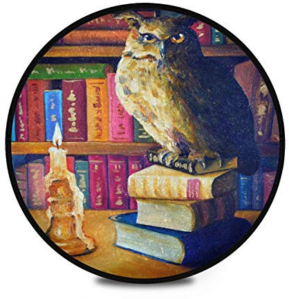 Mnsruu Teppich mit Eulen-Motiv, rund, rutschfest, 92 cm Durchmesser