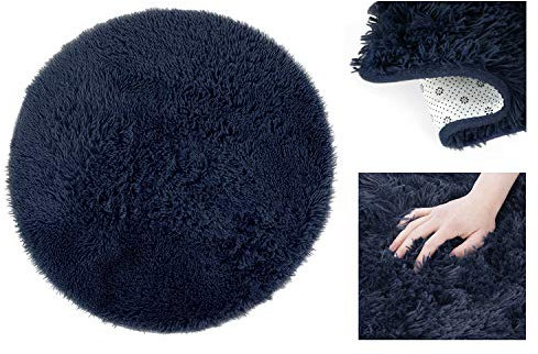 AmeliaHome Shaggy Teppich Hochflor ⌀200 cm Kuschelteppich rutschfest rund Karvag Dunkelblau