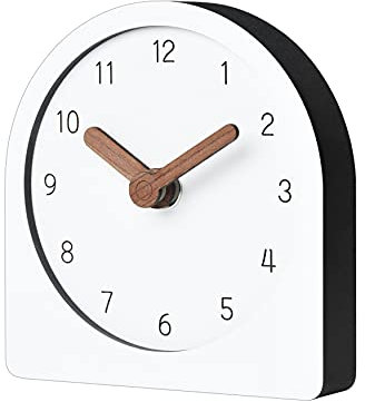 mooqs Leises, Nicht tickendes, dekoratives kleines Mini-Analog-Regal aus Holz, Schreibtisch, Kaminsims, weiße Uhr (rund)