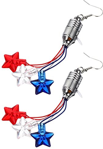 Amosfun Ohrringe mit amerikanischer Flagge, 4. Juli Ohrringe, Unabhängigkeitstag, Ohrringe mit LED-Licht, USA-Flagge, Stern, baumelnde Tropfen-Ohrringe, Patriot-Party-Schmuck, Geschenk, Partyzubehör