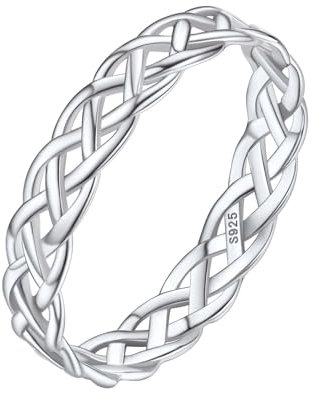 Silvora 925 Silber Schlichter Damen Fingerring 4mm Breit Keltischer Knoten Ring für Triquetra Amulett Basic Keltischer Unendlichkeits-Knoten Freundschaftsring Paarring Ringgröße 54（17.3）
