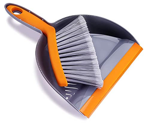 Mini Broom and Dustpan Set - Small Broom and Dustpan Set for Home, Camping Broom, Whisk Brooms Small(Gray Orange)