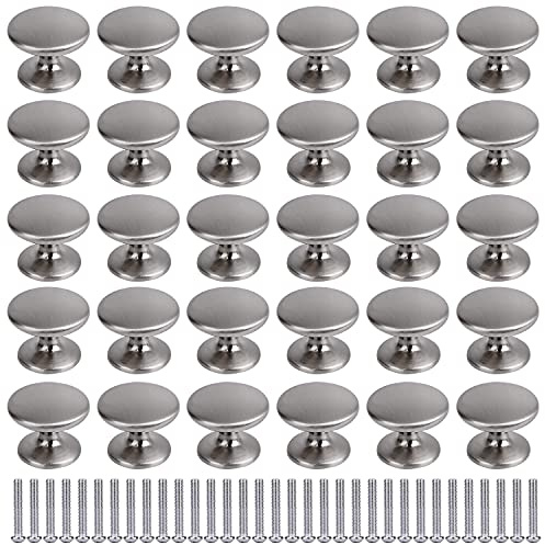 BIGLUFU 30 Pack Silver Kitchen Cabinet Knobs, Modern Round Drawer Pulls for Cabinets, Wardrobes and Furniture