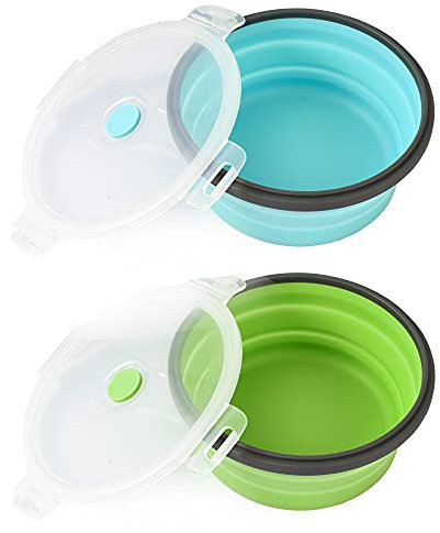 Large Collapsible 40 OZ Travel Dog Bowls, 2 Pack with Lids, Foldable Silicone Food & Water Bowl for Large Dogs, Lightweight & Leak Proof, Perfect for Outdoor Travel, Camping & Hiking