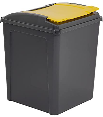 M1SS 25L, 50L Litre Plastic Indoor, Outdoor Recycle Recycling Waste Bin, Slimline Bin with Lid for in the Home/Kitchen - Made in UK (Yellow, 50L)