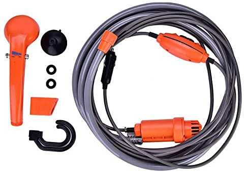 Outdoor-Dusche-Kit, 12-V-Autostecker Tragbares, fahrzeugmontiertes Outdoor-Dusche-Kit Kunststoff-Kopf-Handbrausepumpe für die Reinigung auf Camping-Reisen