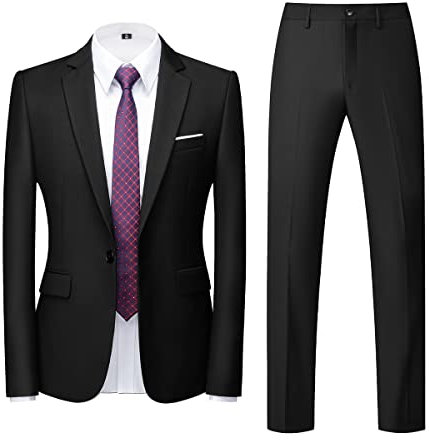 Allthemen Mens Suits 2 Piece Regular Fit Wedding Dress Suit One Button Business Suit Black L